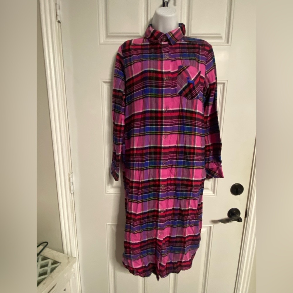 T32a- PETER ALEXANDER Pink Flannel Plaid LOUNGE Shirt Dress *Oversized